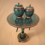 Handcrafted Naqshi Art Accent Table – Decorative Wooden Side Table with two candy jars - Image 2
