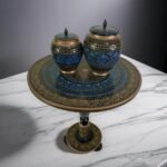 Handcrafted Naqshi Art Accent Table – Decorative Wooden Side Table with two candy jars